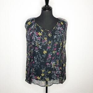 Sundance black floral sheer overlay peasant top size Small
